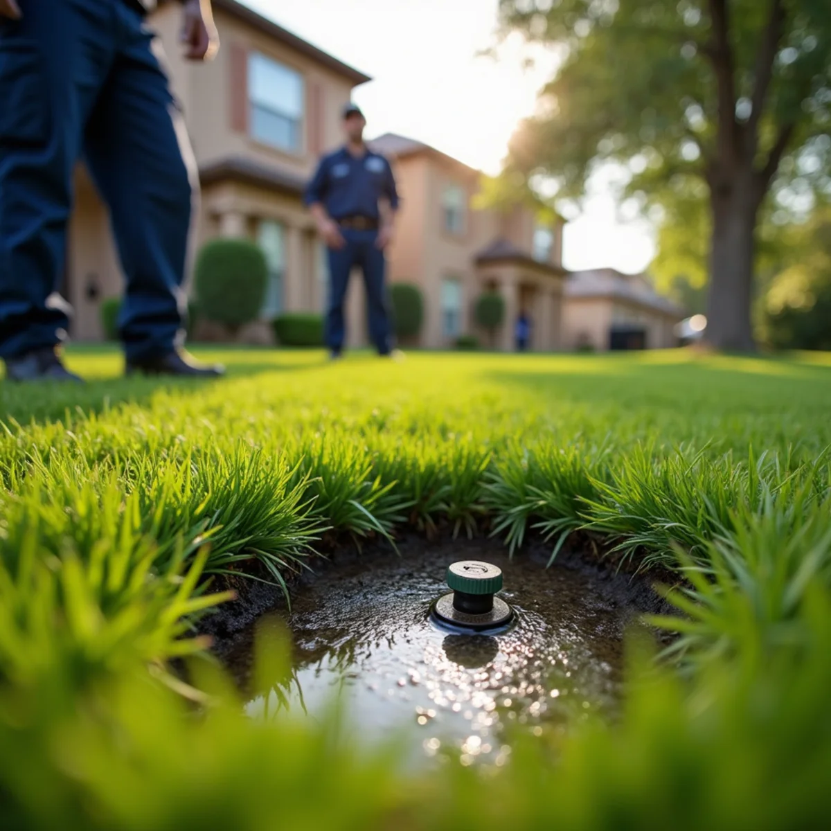 Underground irrigation line leak causing a soggy patch in a North Dallas yard