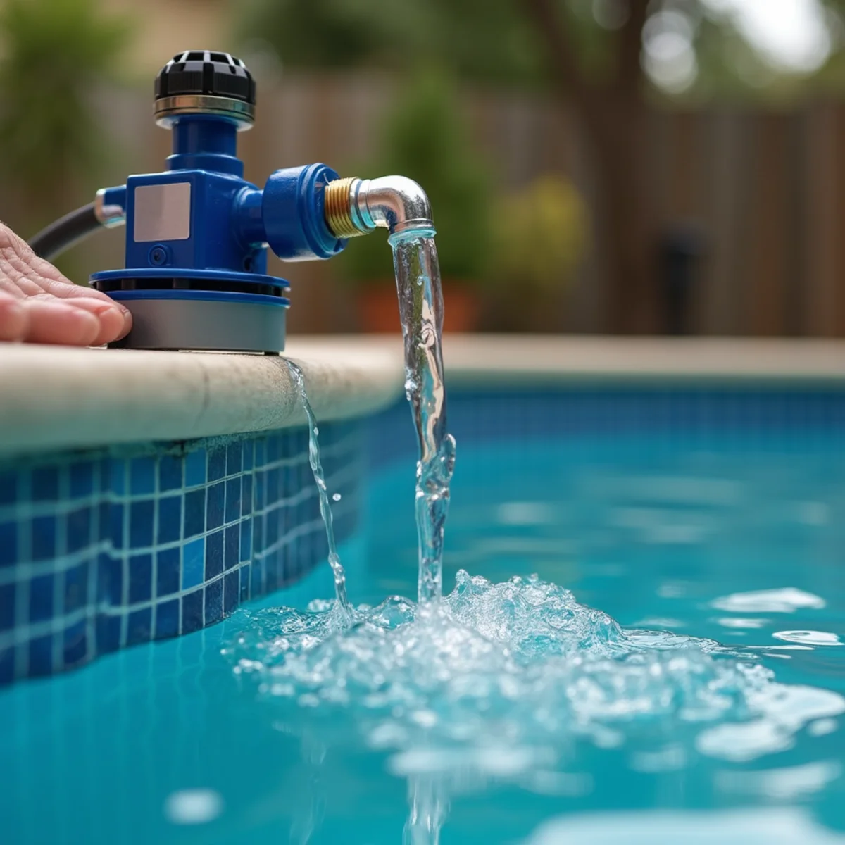 Pool auto-fill float valve dumping water into a backyard pool