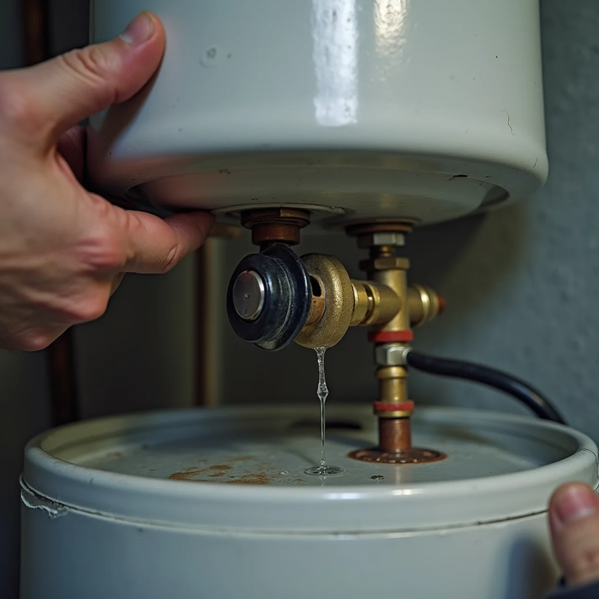 Water heater T&P valve dripping into a drain pan