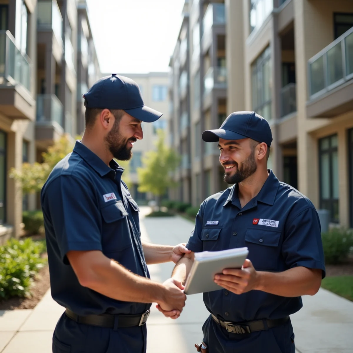 Property manager plumbing maintenance planning meeting in Addison