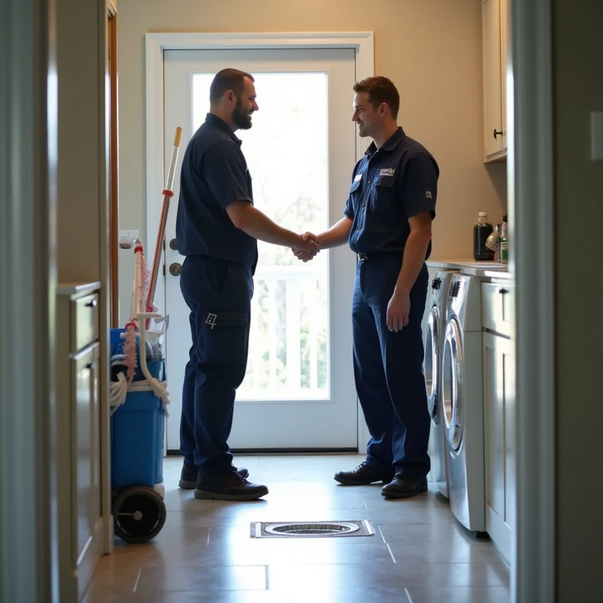 Finished sewer backup cleanup job in an Addison, TX home by Belt Line Plumbing