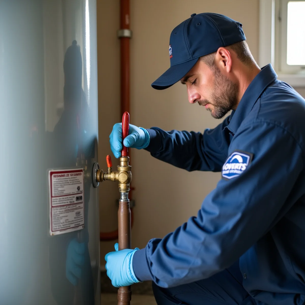 Licensed Addison plumber installing a new 50-gallon water heater in a Vitruvian Park home