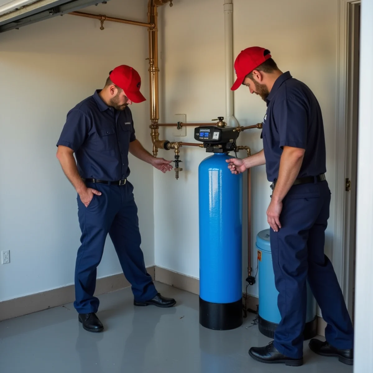 Finished water softener installation job in an Addison, TX home by Belt Line Plumbing