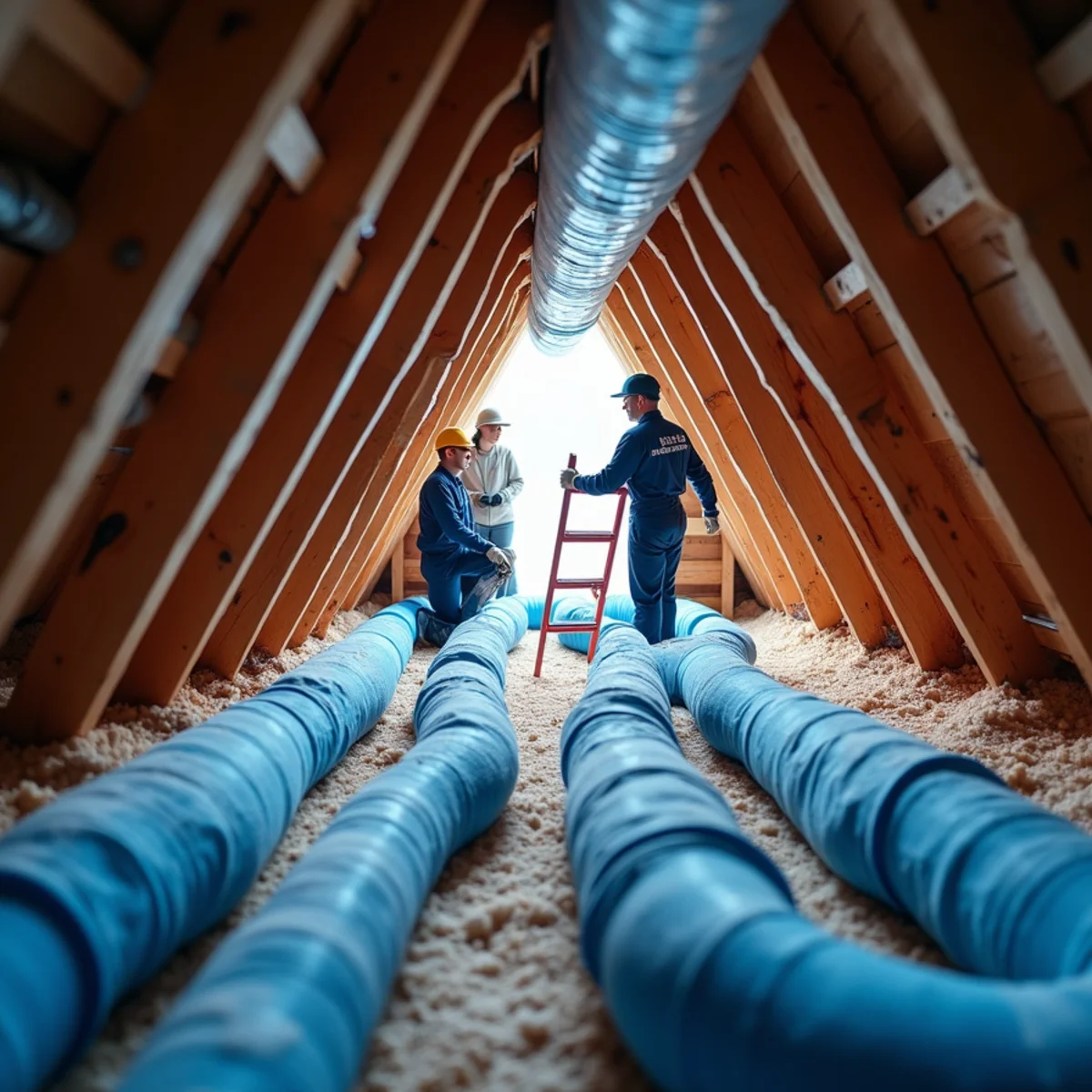 Frozen pipe insulation and heat wraps in an Addison, TX attic after Winter Storm Uri