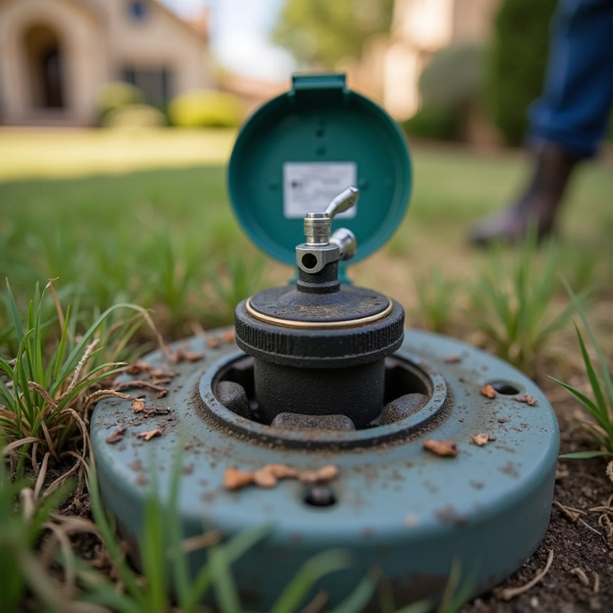 Main water shutoff valve at a residential meter box in North Texas