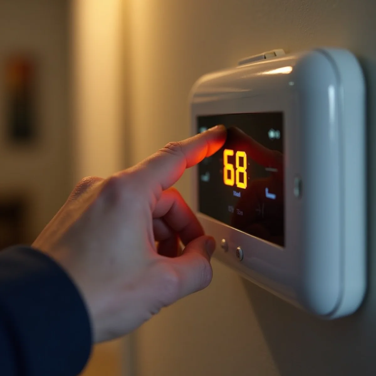 Home thermostat set to 68 degrees before a winter cold snap