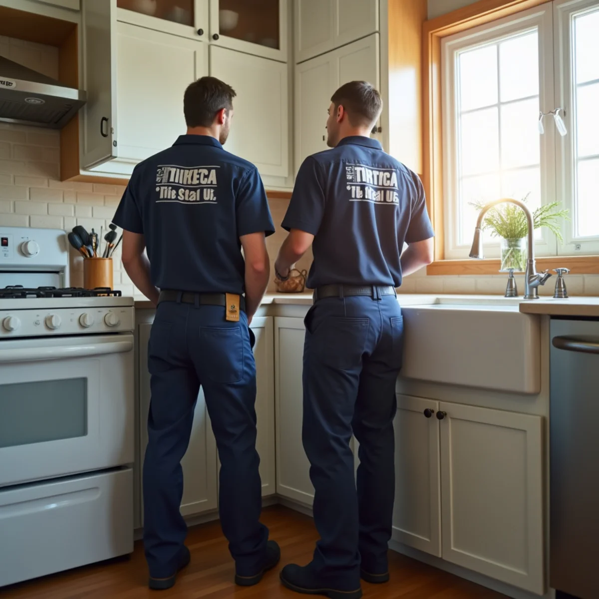 Kitchen cabinet doors opened to let house heat reach exterior-wall pipes